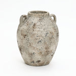 Terracotta Vase with two small handles and a weathered gray-brown surface, shown on a white background as a rustic farmhouse décor accent.