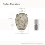 Terracotta Vase with handles in front view, measuring 15.55 inches high with detailed diameter dimensions, displayed with a 9.6-inch can for size reference, ideal for rustic home décor.