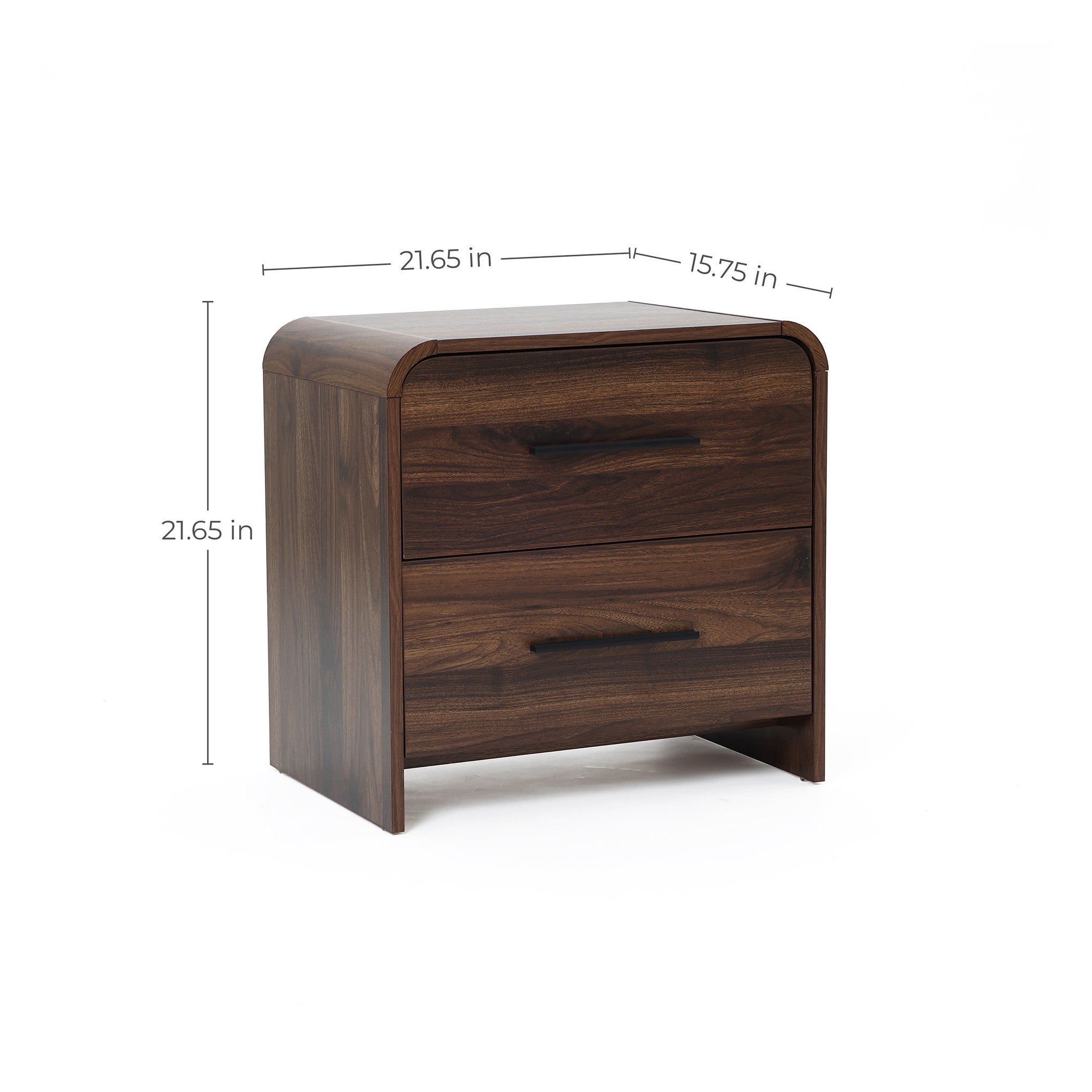 A walnut Wood Storage End Table features 2 drawers, rounded corners, a dark finish. measures 21.65 wide.