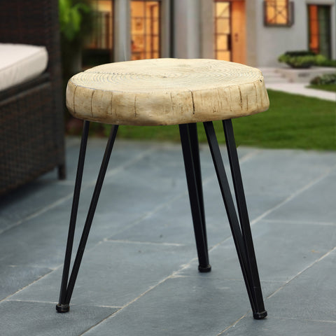 Natural Faux Wood Top with Black Metal Legs Side Table, Indoors and Outdoors