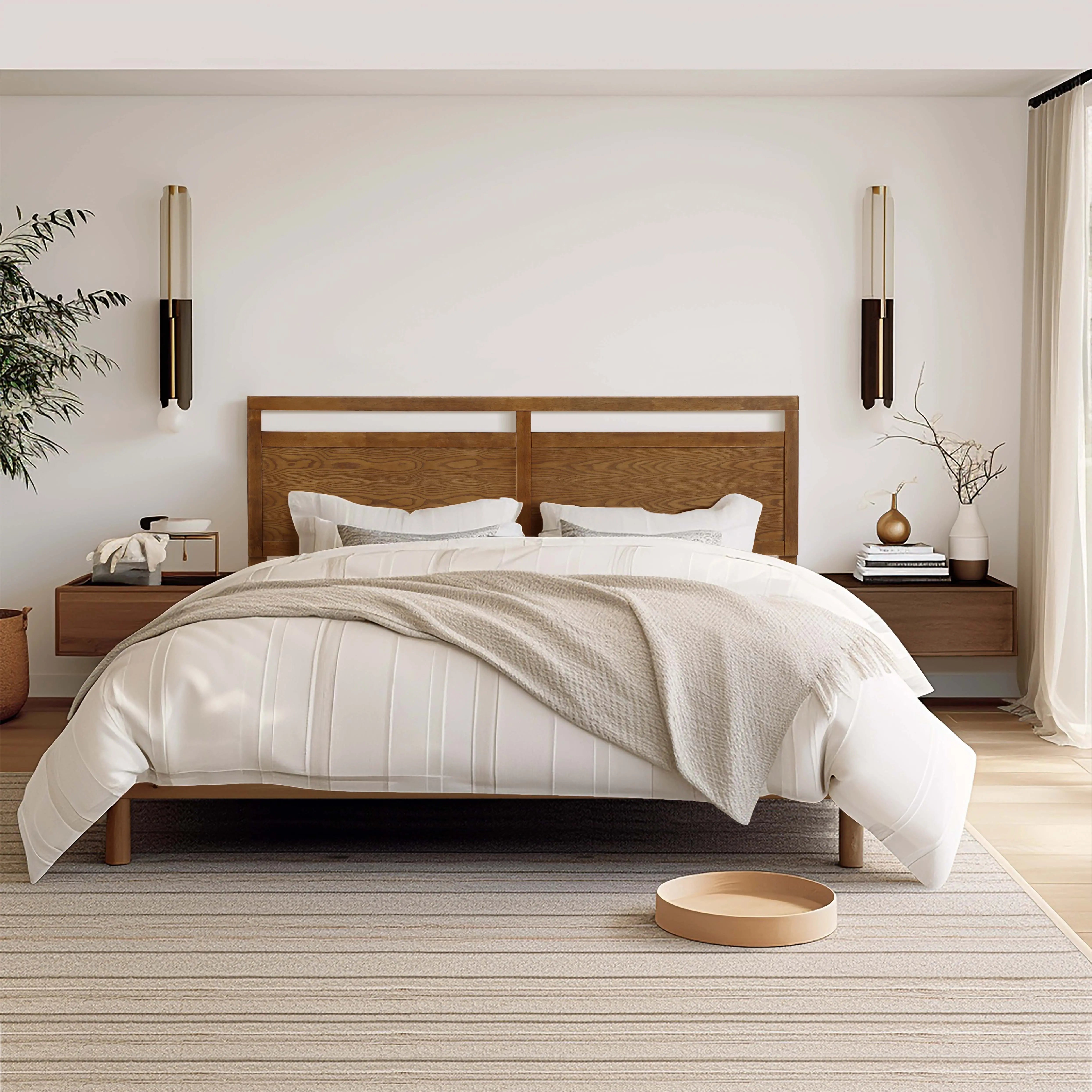 George free-standing walnut finish headboard, king - LuxenHome