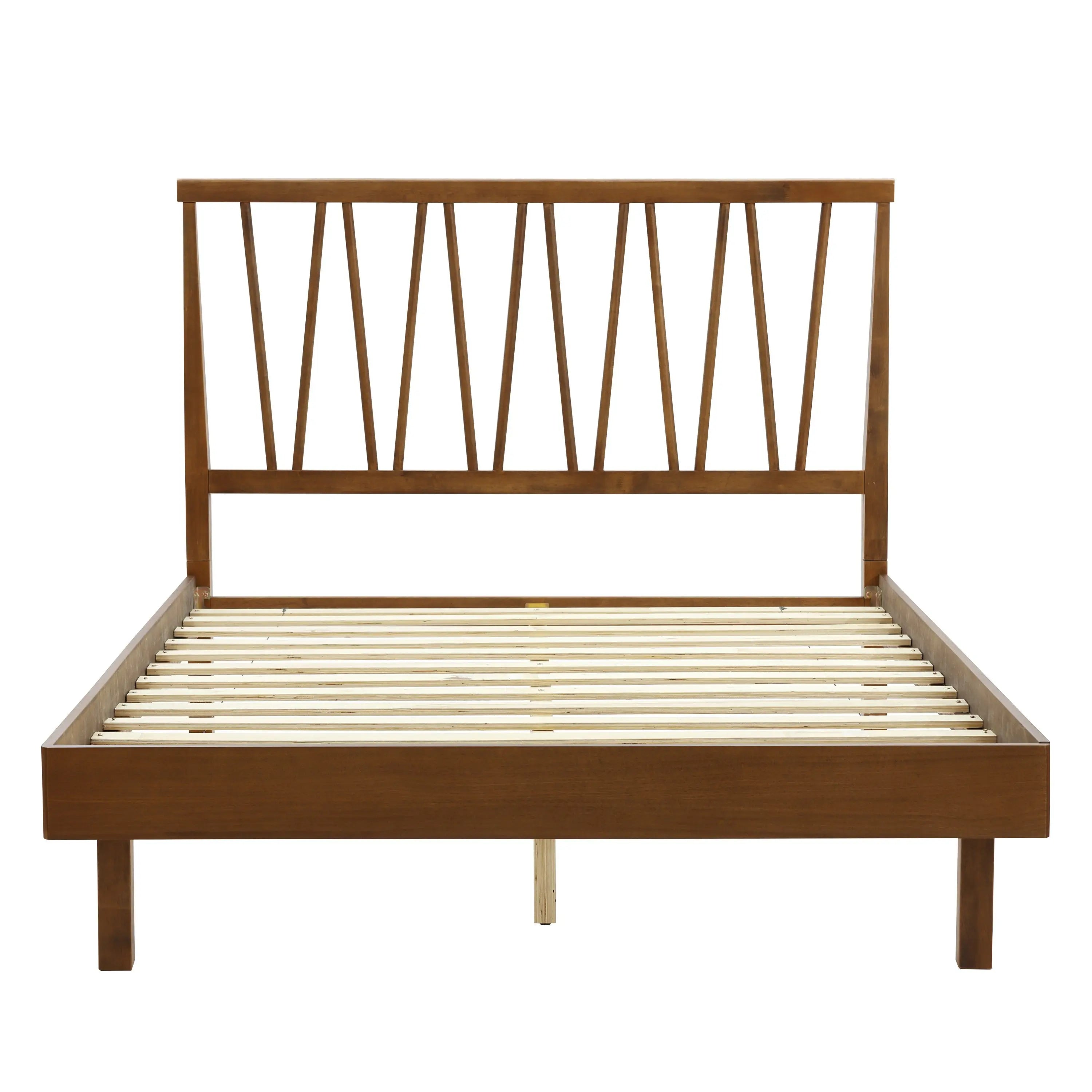 Mesa mid-century modern walnut finish spindle bed, queen - LuxenHome