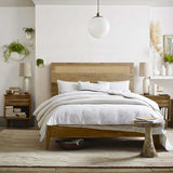 Arne free-standing wood and rattan headboard, queen - LuxenHome