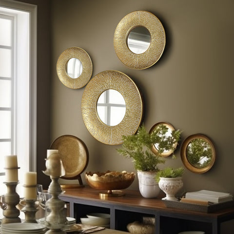 Gold Metal Round Wall Mirror Set of 3