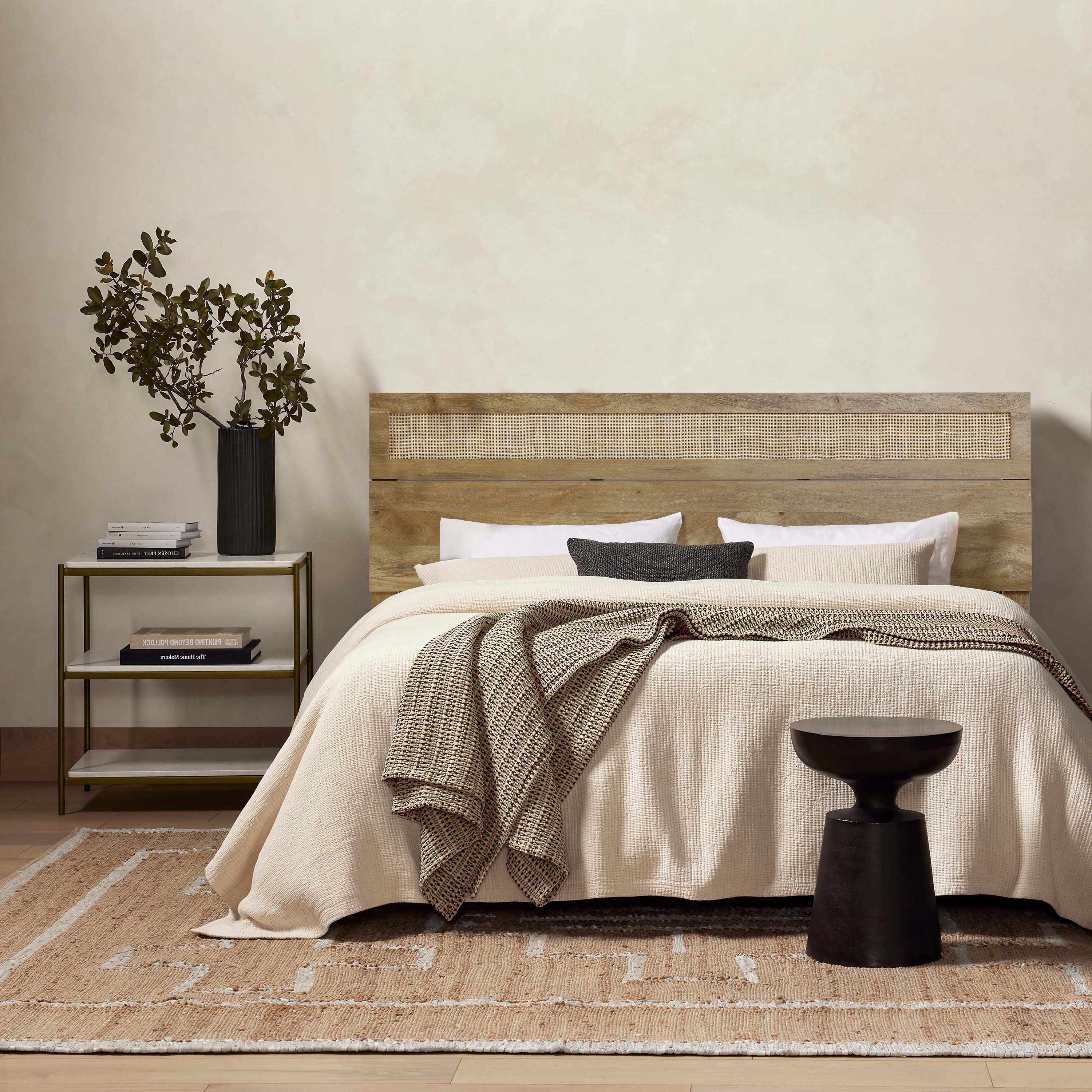 Arne free-standing wood and rattan headboard, king - LuxenHome