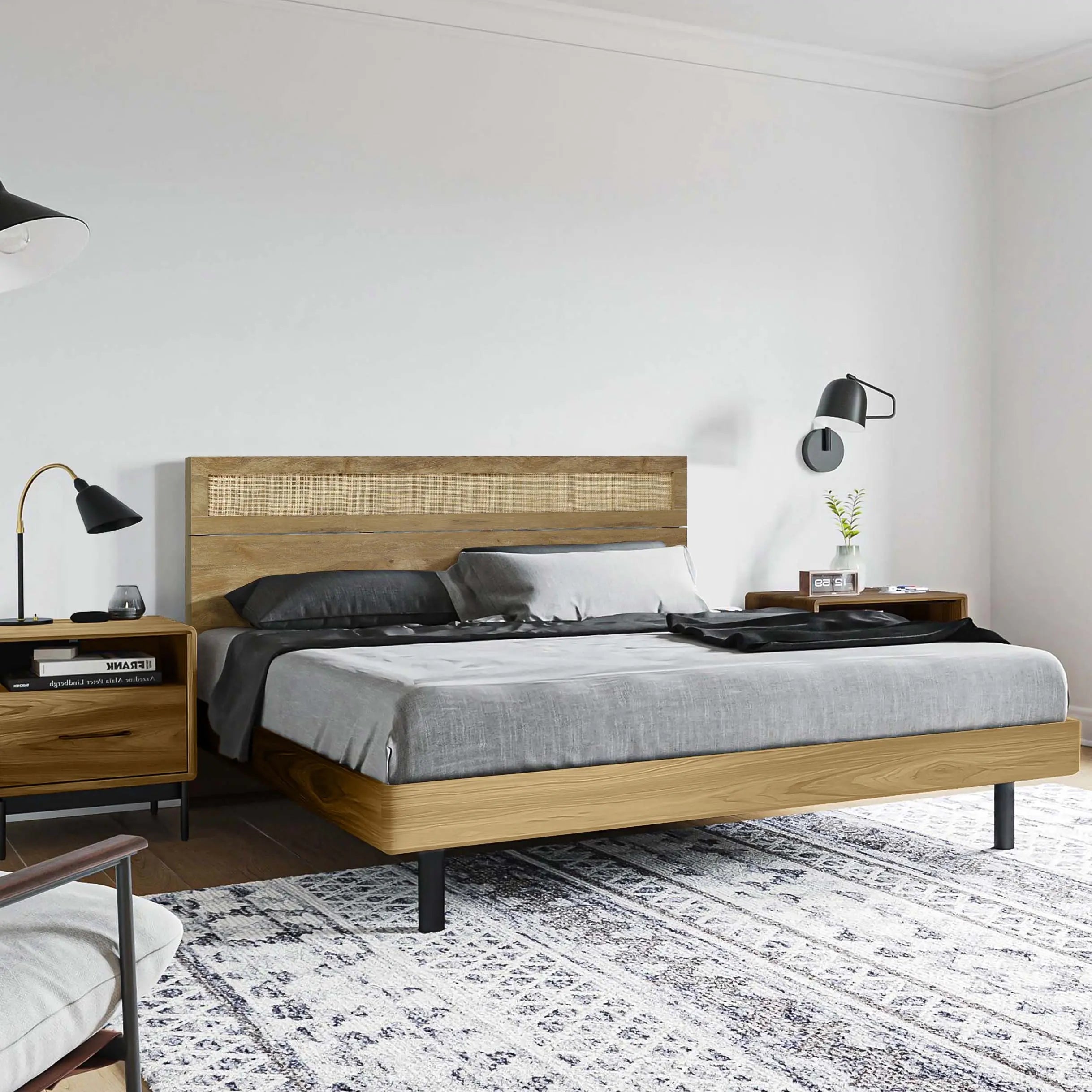 Arne free-standing wood and rattan headboard, king - LuxenHome