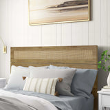 Arne free-standing wood and rattan headboard, queen - LuxenHome