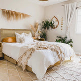 Arne free-standing wood and rattan headboard, queen - LuxenHome