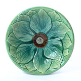 Aqua Glazed Flower Ceramic Birdbath - LuxenHome