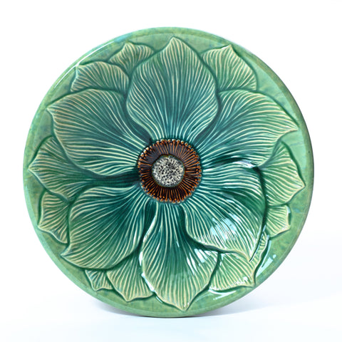 Aqua Glazed Flower Ceramic Birdbath