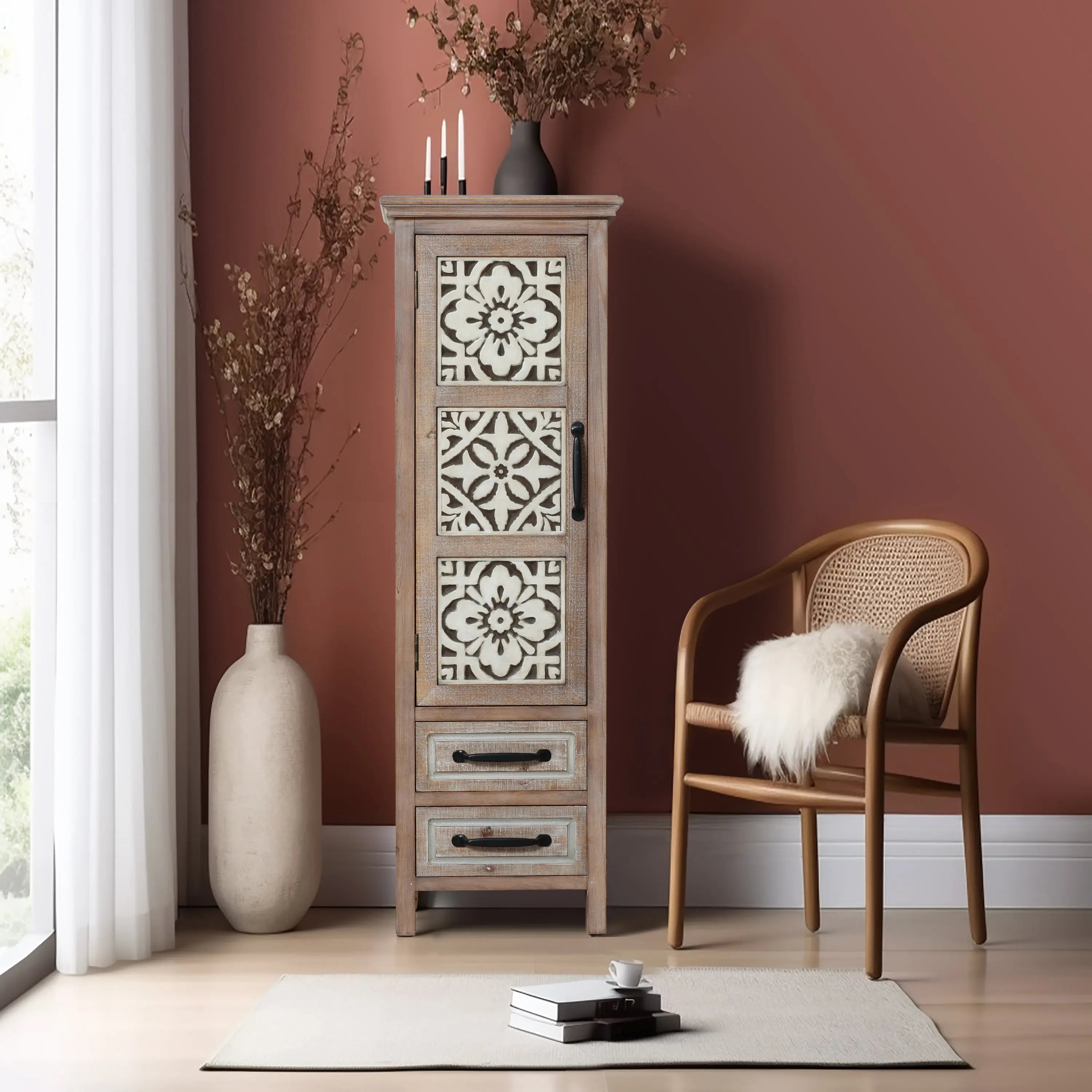 Abilene storage linen cabinet, tower, cream, weathered - LuxenHome