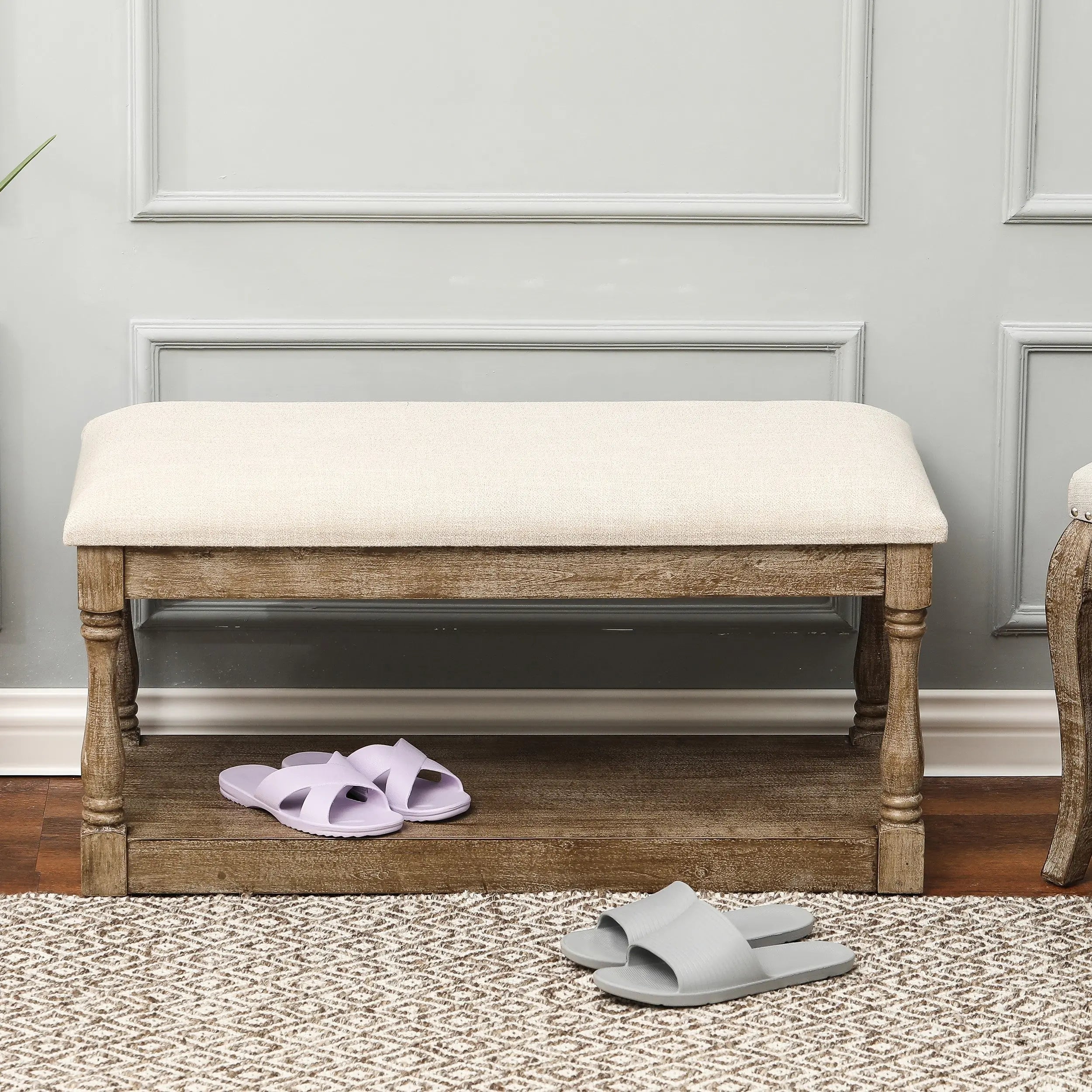 Upholstered Beige Linen Entryway and Bedroom Bench - LuxenHome