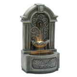 Vine-patterned-roman-inspired-wall-design-freestanding-fountain-with-lights