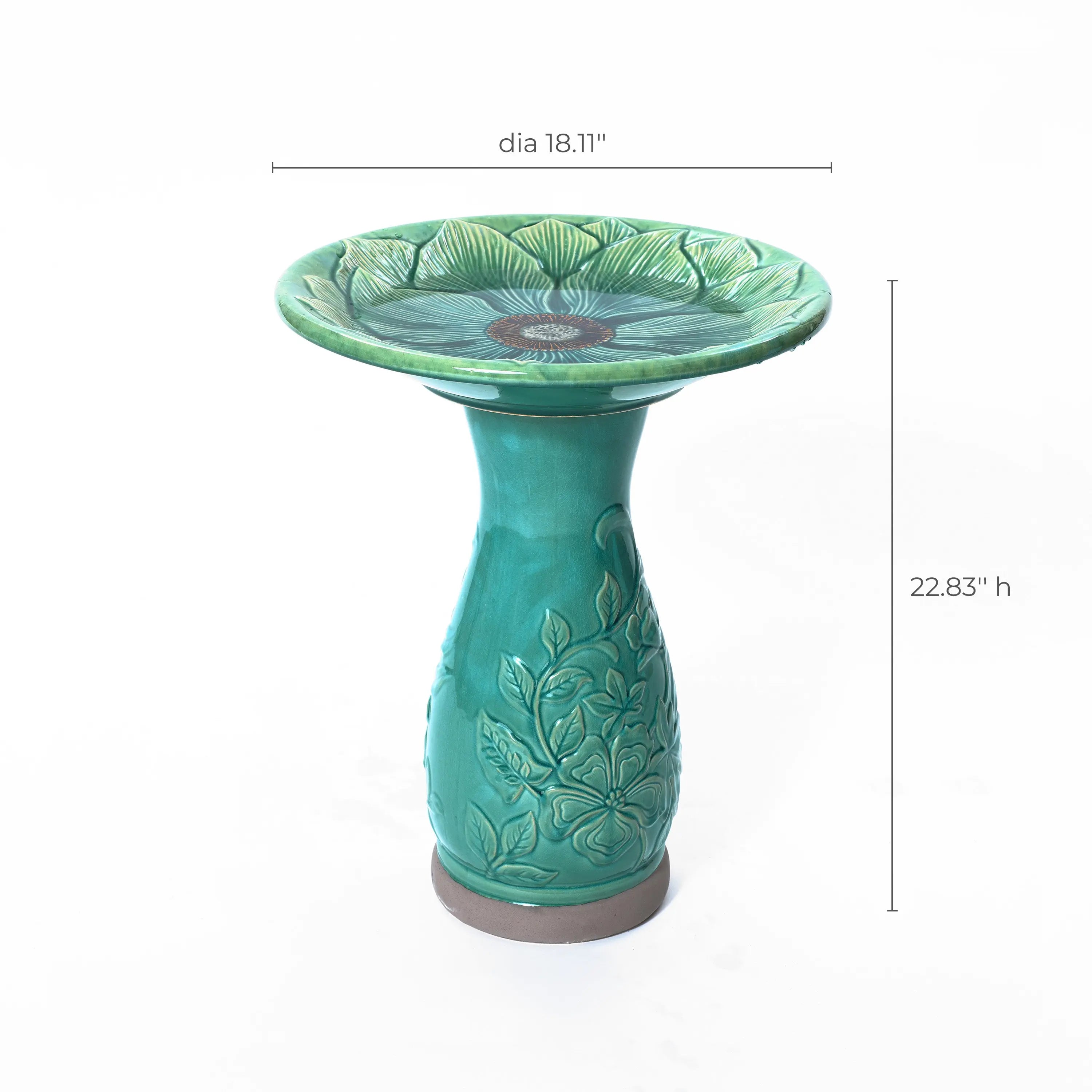 Aqua Glazed Flower Ceramic Birdbath - LuxenHome