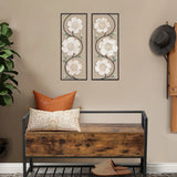 Off White and Gold Magnolia Flowers Black Metal Rectangular Wall Decor, Set of 2 - LuxenHome