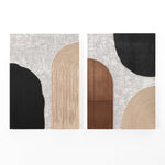 A set of two abstract wall art pieces featuring geometric shapes in black, beige, and brown tones on a textured background, perfect for creating a personalized gallery wall.