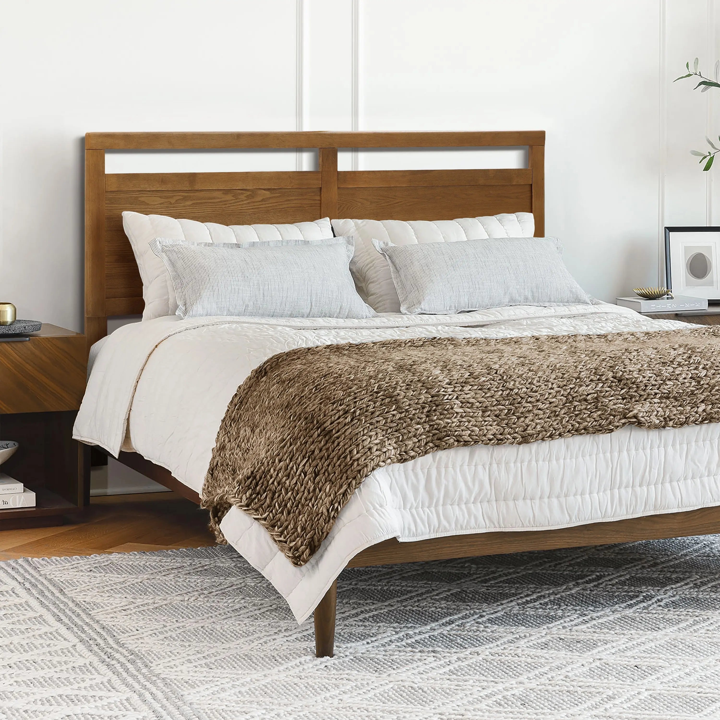George free-standing walnut finish headboard, queen - LuxenHome