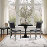 Modern Gray Rubberwood and Upholstered Black Dining Chair, Set of 2 - LuxenHome