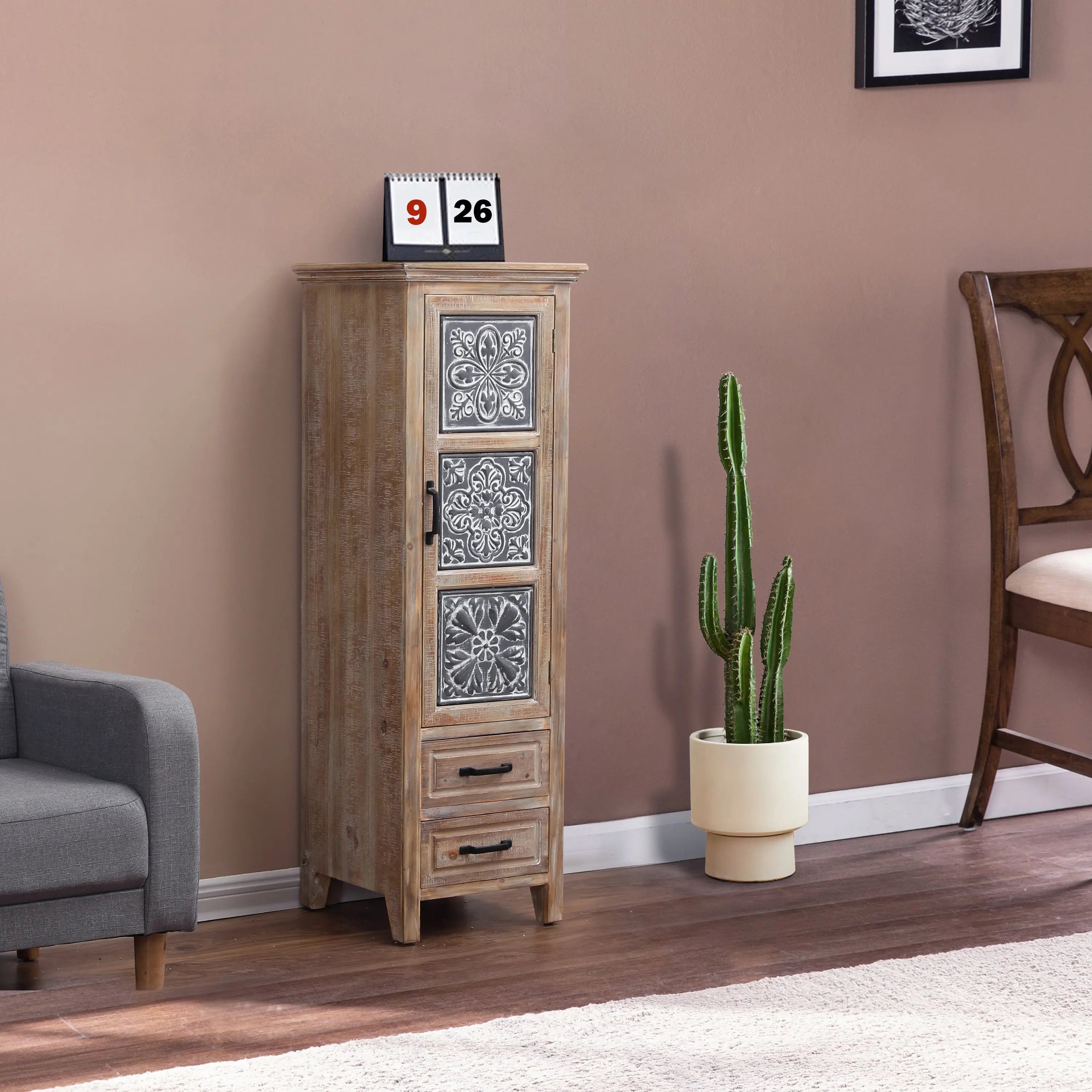 Abilene storage linen cabinet, tower, black, weathered - LuxenHome