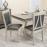 Modern Distressed Off White Rubberwood and Gray Upholstered Dining Chair, Set of 2 - LuxenHome