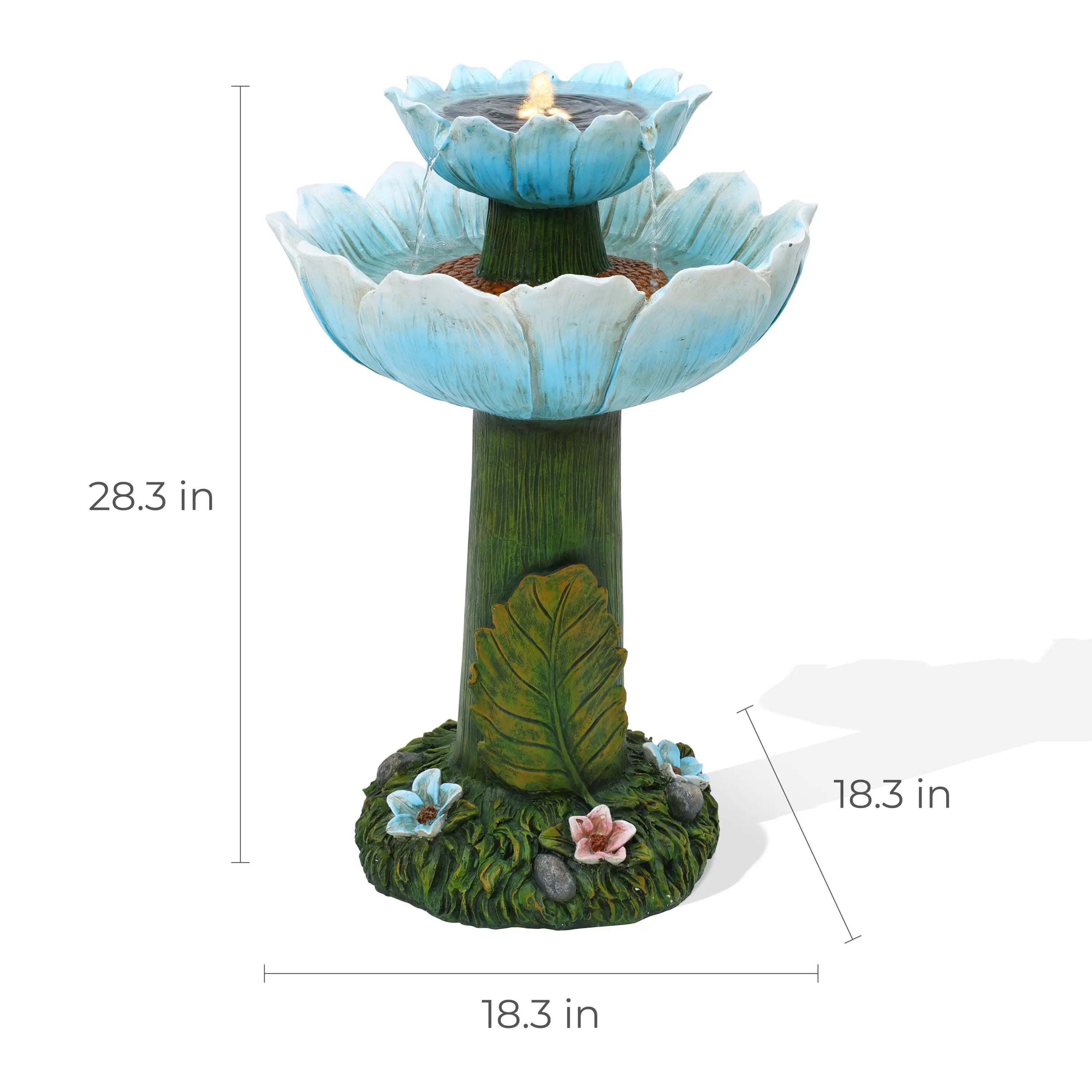 the-size-of-the-Lotus-Garden-Solar-Light-with-dimensions-and-a-list-of-the-parts
