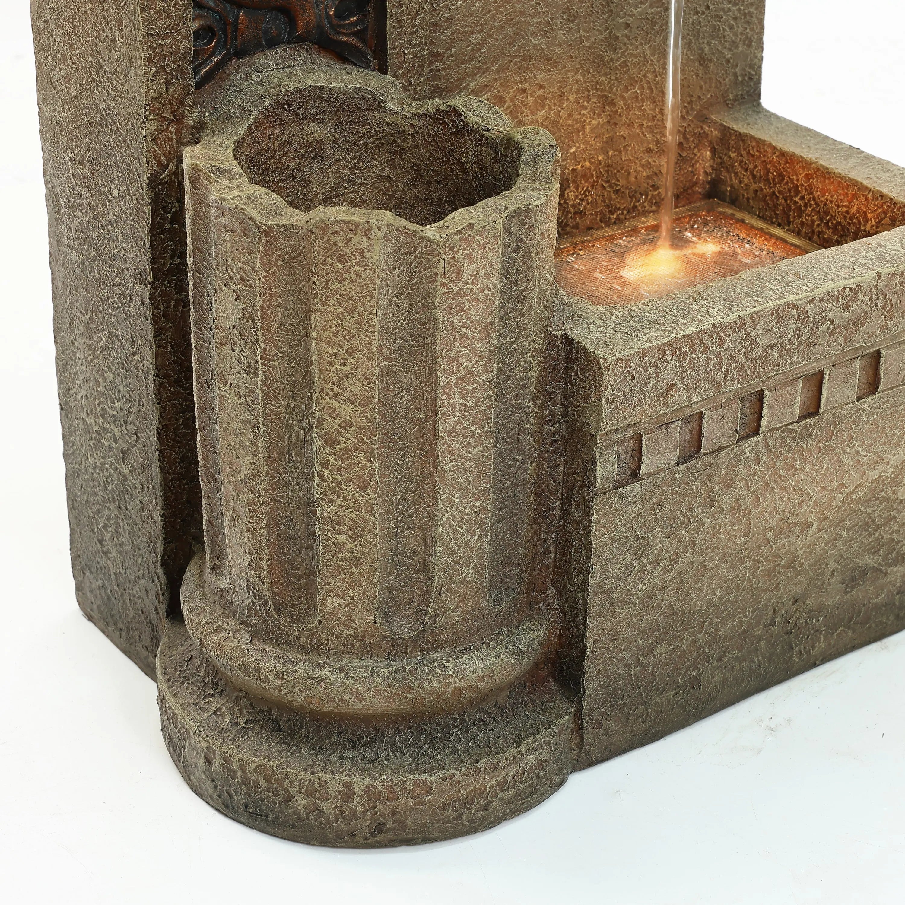 Sandstone Regal Lion Head Floor Water Fountain with Lights - LuxenHome
