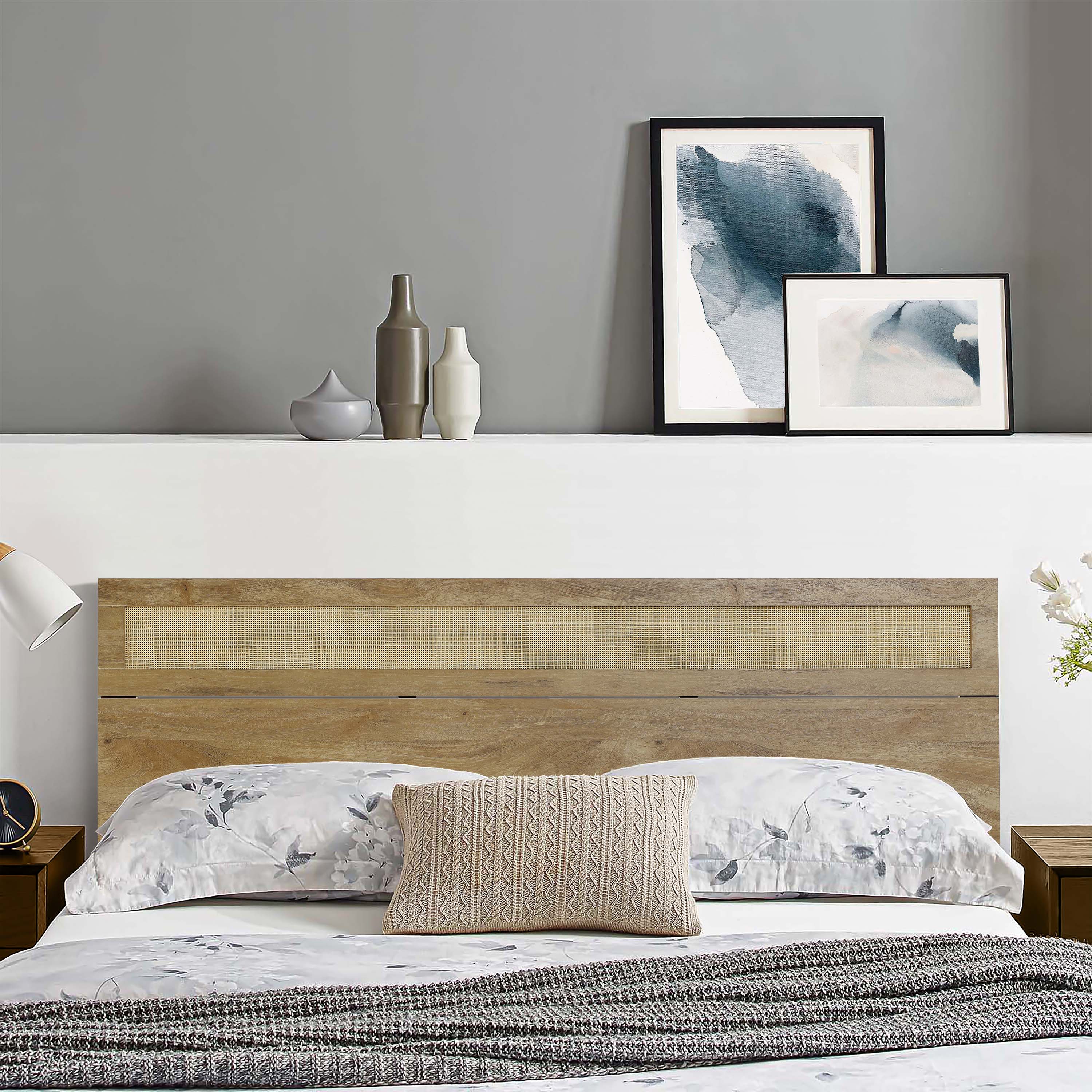 Arne free-standing wood and rattan headboard, king - LuxenHome