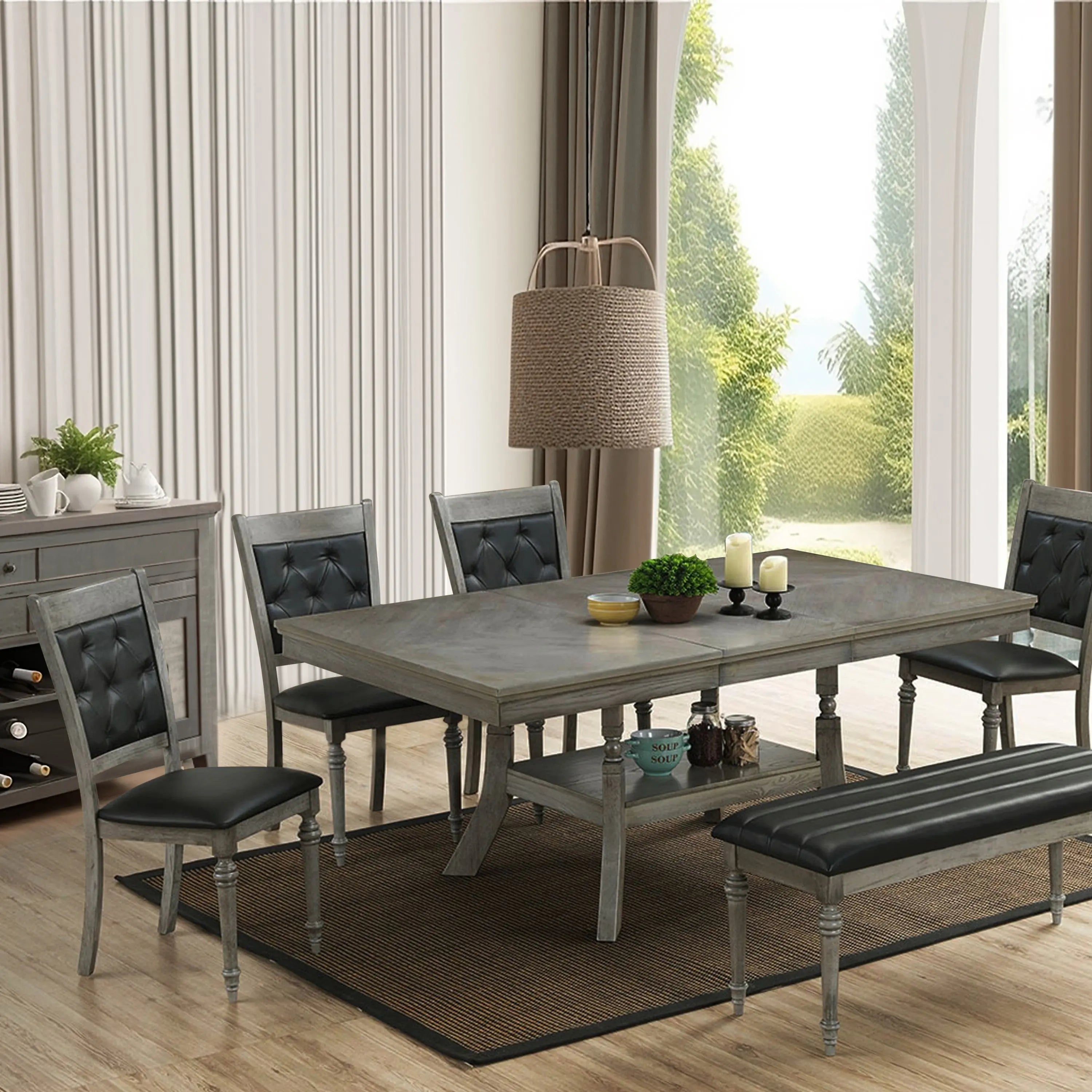 Modern Gray Rubberwood and Upholstered Black Dining Chair, Set of 2 - LuxenHome