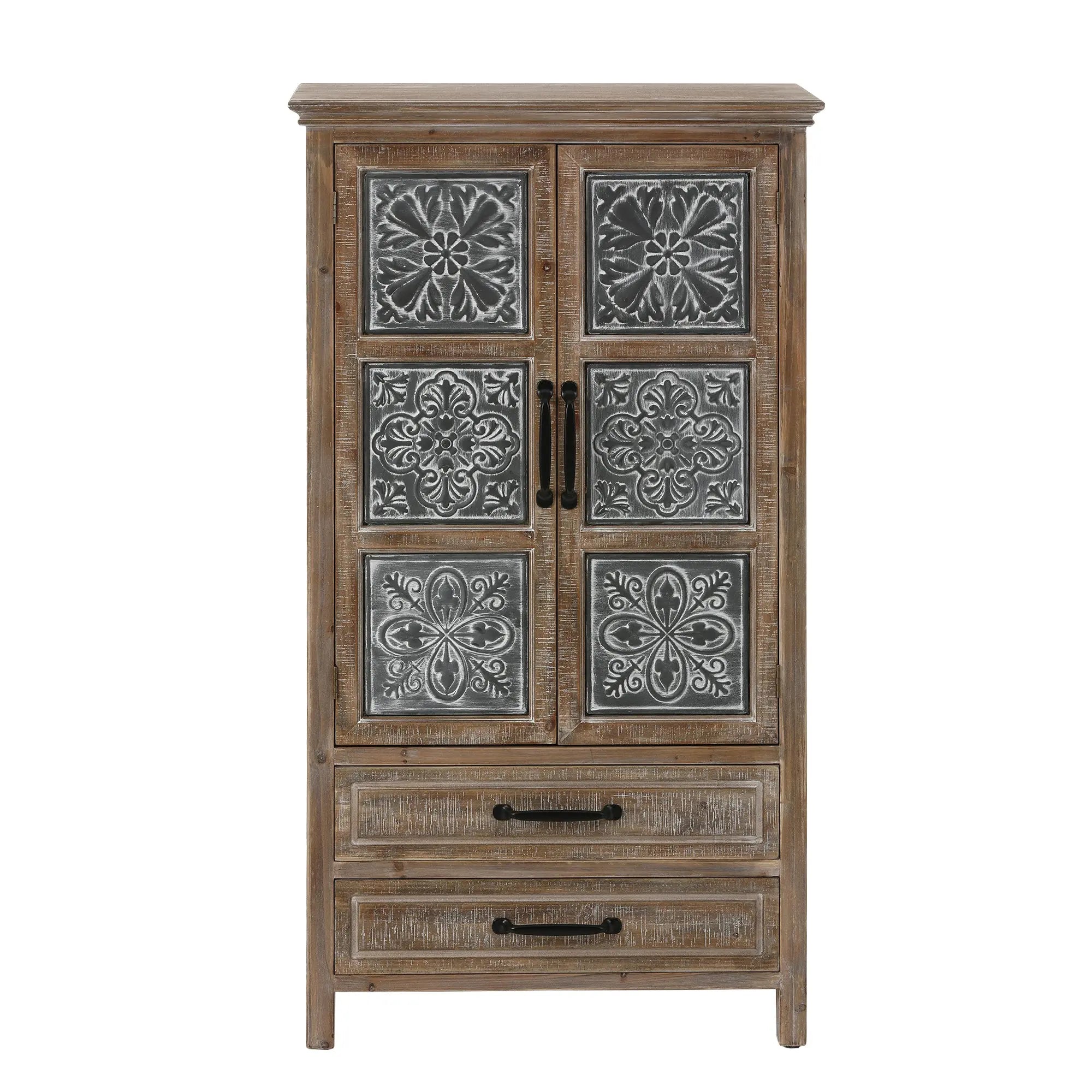 wooden-cabinet-with-a-black-and-white-design-on-the-doors