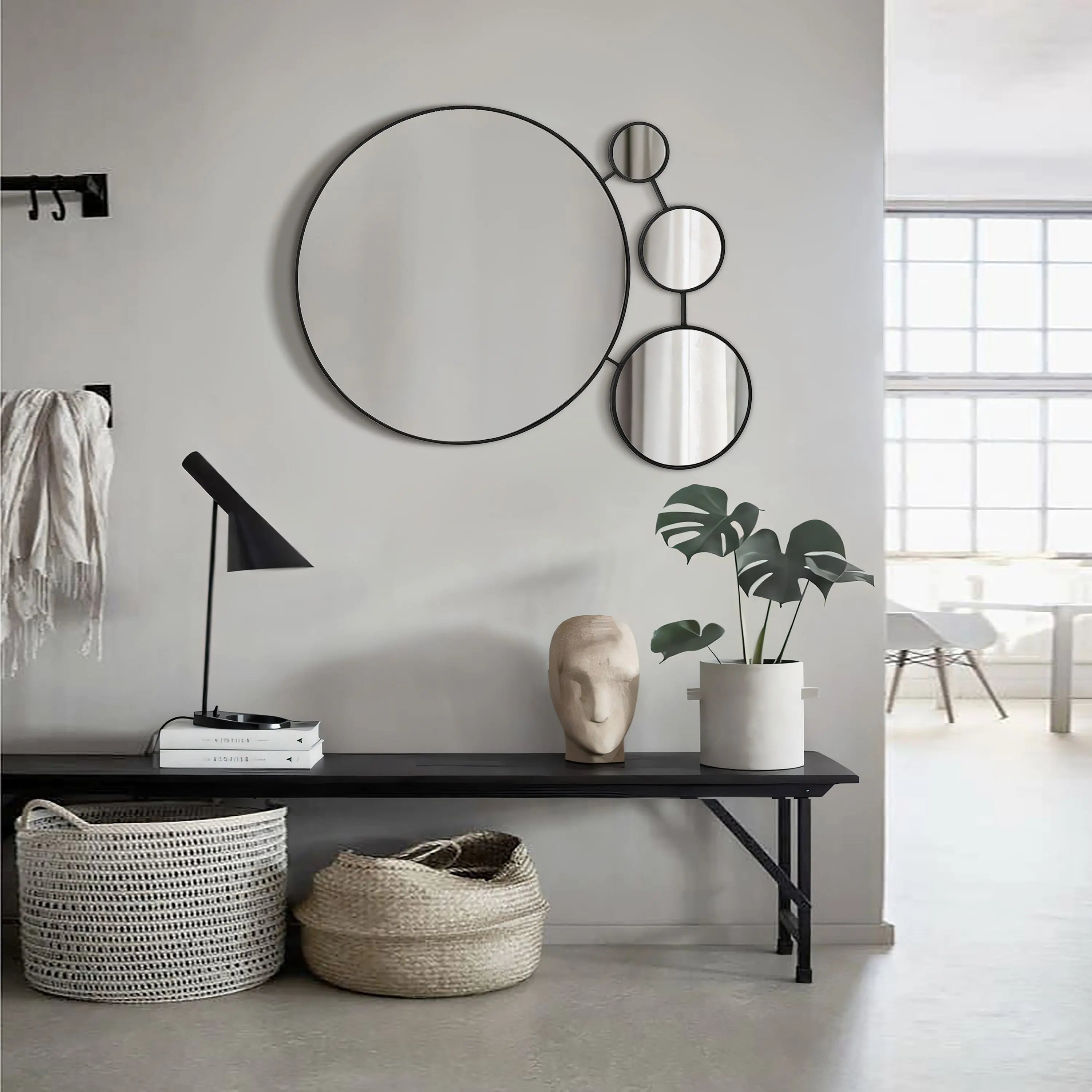 black-bench- a-wall-mirror