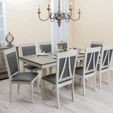 Modern Distressed Off White Rubberwood and Gray Upholstered Dining Chair, Set of 2 - LuxenHome