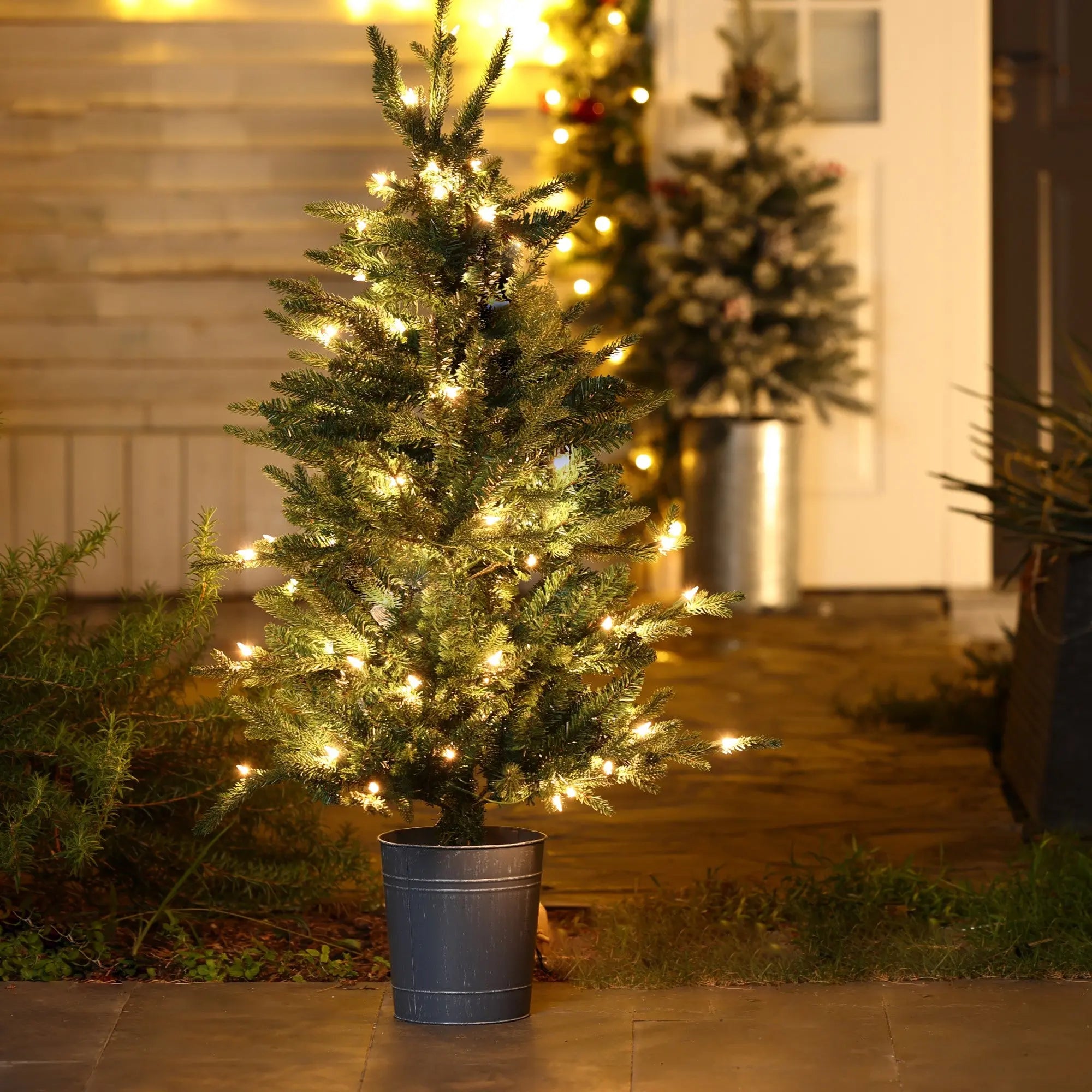 fake pot plant christmas tree Artificial Christmas Tree with LED Lights, 4Ft Gray Pot