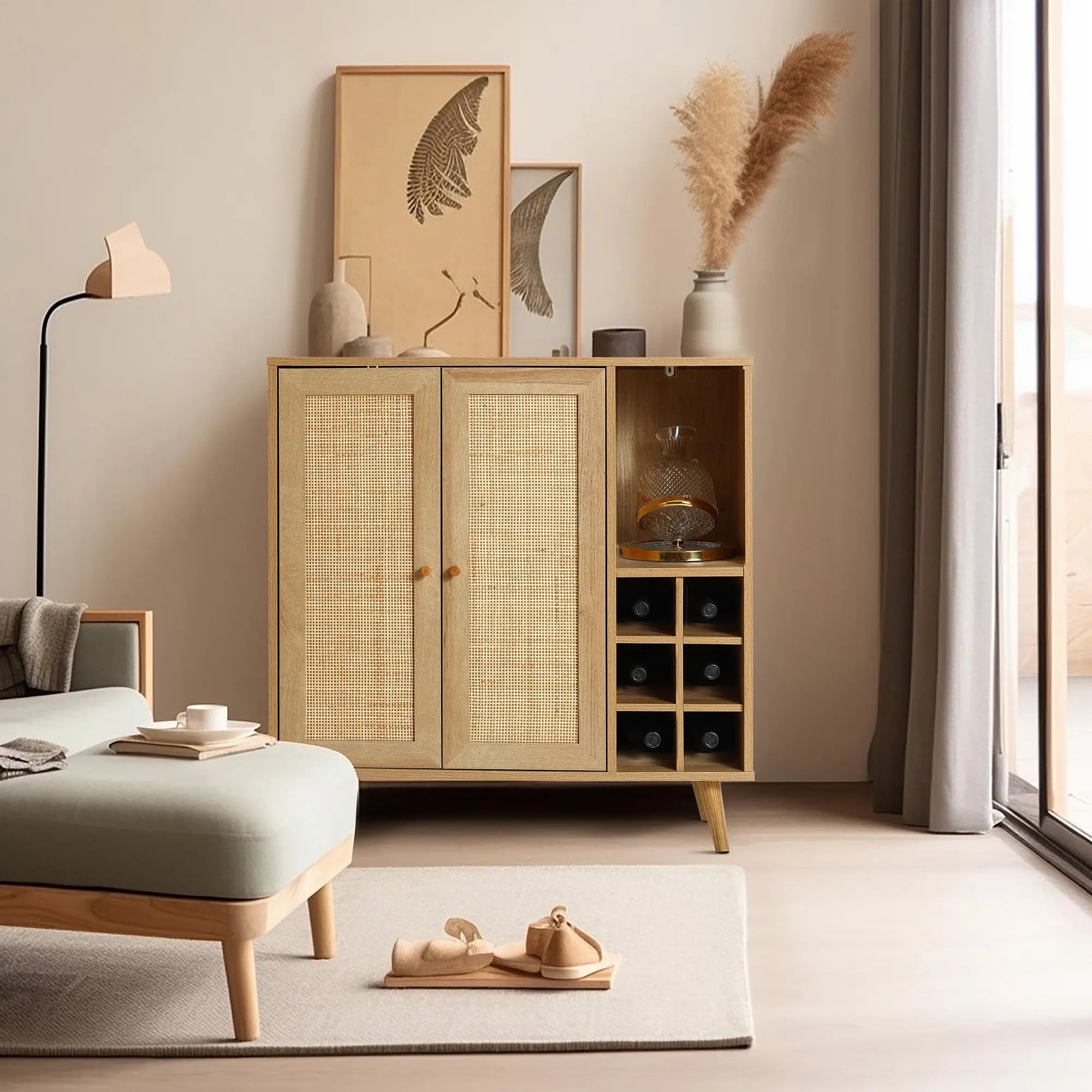 Zahra 2-door rattan wine cabinet - LuxenHome