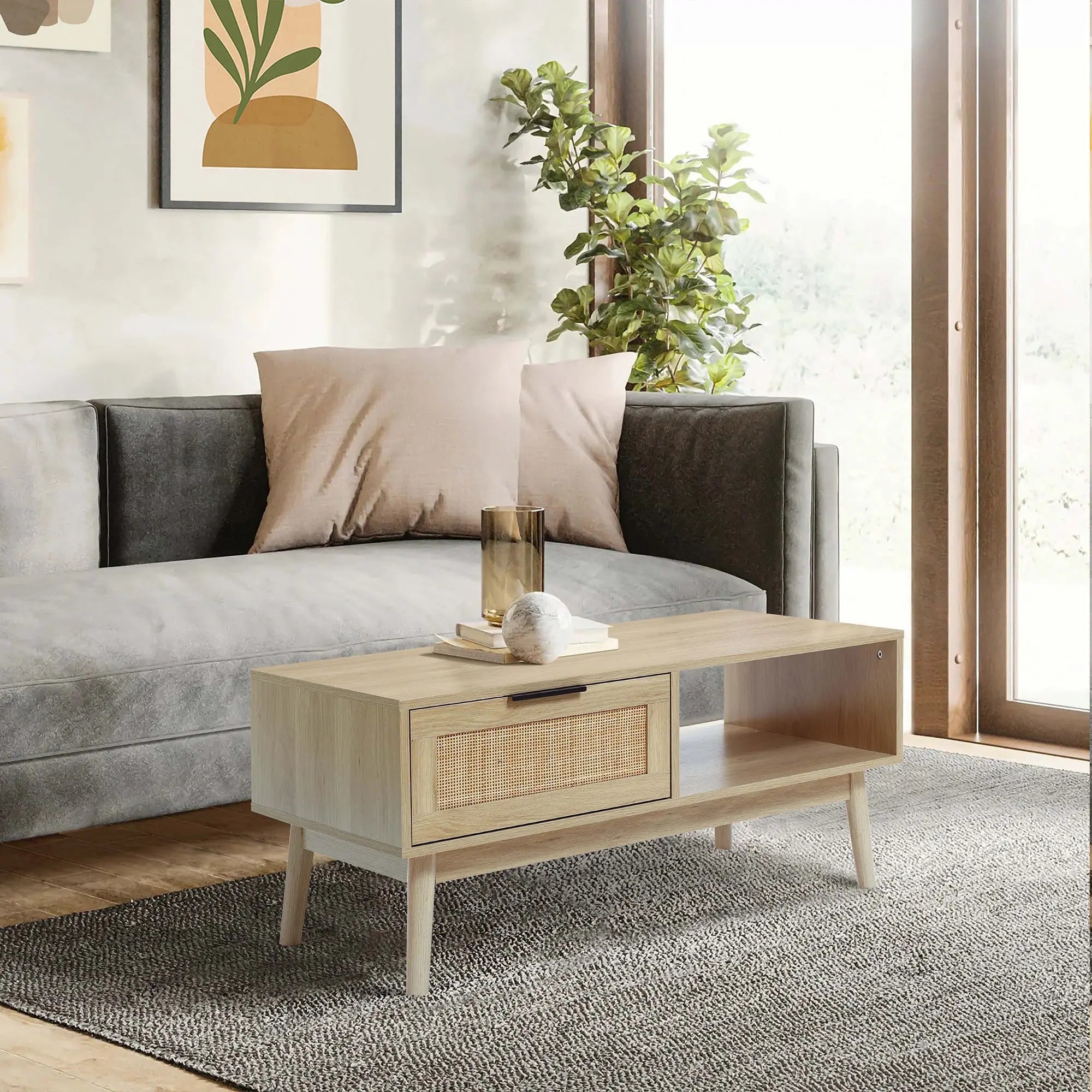 Zahra rattan coffee table with storage - LuxenHome