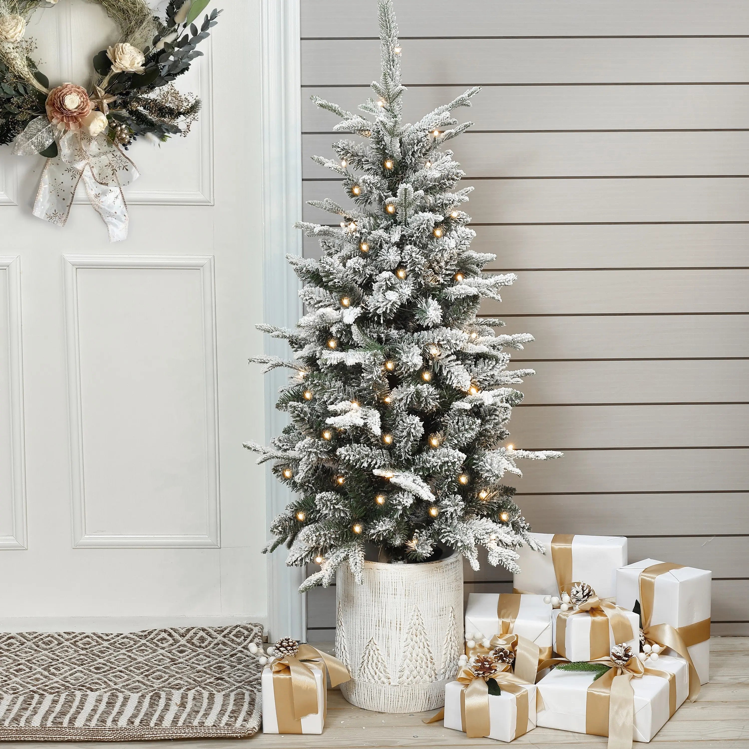 pre lit dressed christmas tree 7.5 ft. Pre-lit Flocked Artificial Christmas Tree