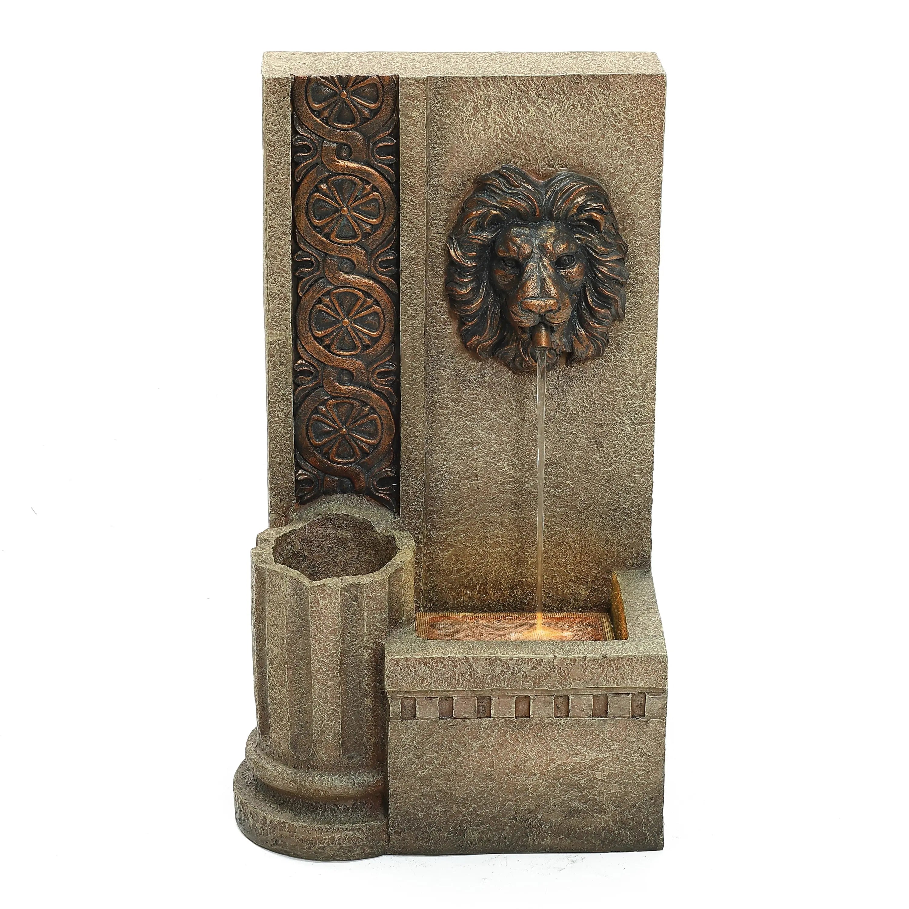 sandstone-finish-outdoor-wall-fountain-with-lion-heads-and-led-lights