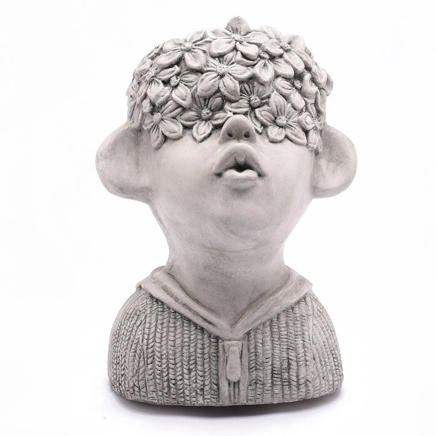 Gray MgO Kissing Flower Child Bust Planter - LuxenHome