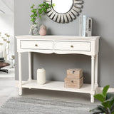 Distressed White Wood 2-Drawer 1-Shelf Console and Entry Table - LuxenHome