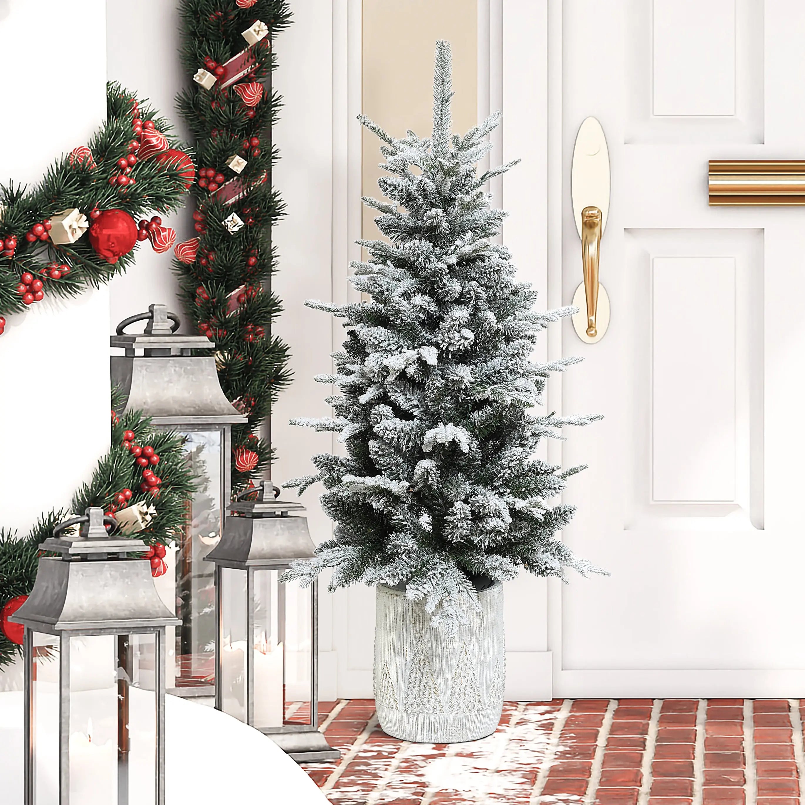 potted-artificial-christmas-tree's-lifelike-appearance-is-perfect-for-displaying-your-own-ornaments-and-gifts-boxes