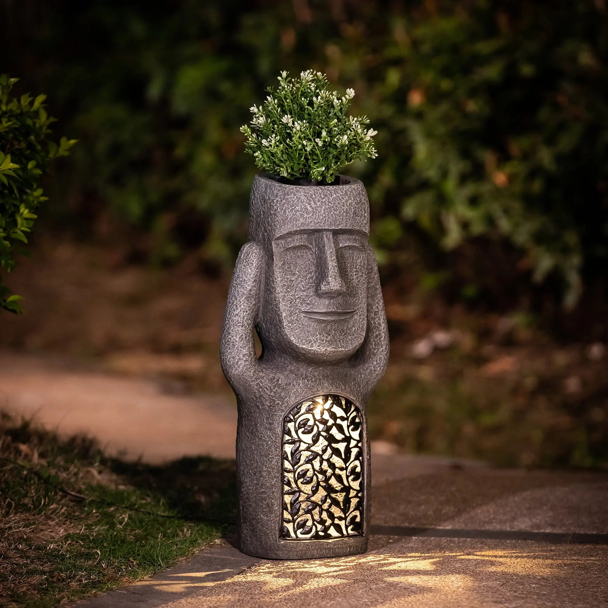 No Evil garden statues, w/solar lights, set of 3 - LuxenHome