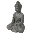 Weather resistant Buddha statue in a seated meditation pose with hands resting on lap and knees, wearing draped robes—ideal as peaceful garden decor.