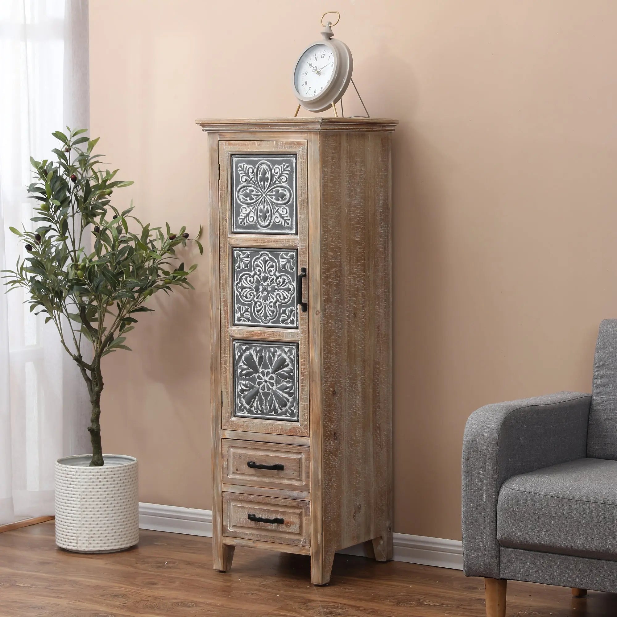 Abilene storage linen cabinet, tower, black, weathered - LuxenHome