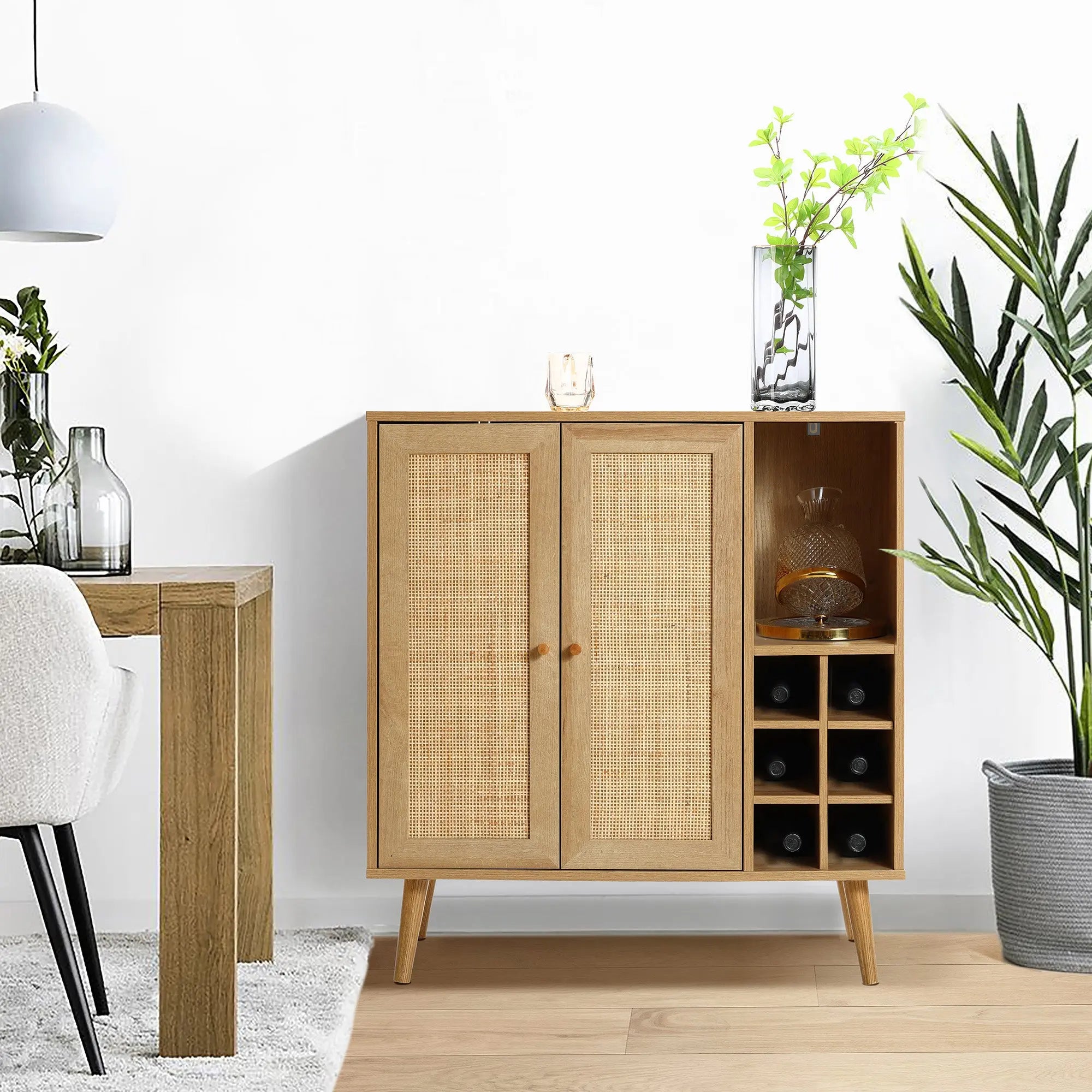 Zahra 2-door rattan wine cabinet - LuxenHome
