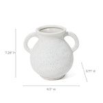 Vintage-inspired ceramic vase with a decorative jug design, featuring white speckles and dual handles. It measures 7.28 inches in height, 6.5 inches in width, and 5.71 inches in depth, making it a charming addition to any space.