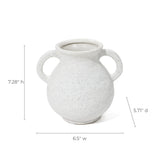 Vintage-inspired ceramic vase with a decorative jug design, featuring white speckles and dual handles. It measures 7.28 inches in height, 6.5 inches in width, and 5.71 inches in depth, making it a charming addition to any space.