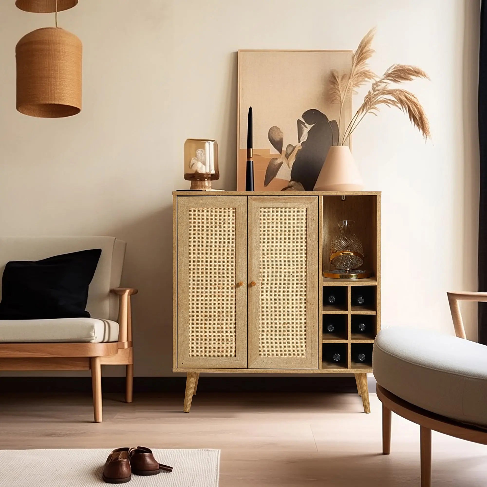 Zahra 2-door rattan wine cabinet - LuxenHome
