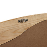The back of a wooden frame features a metal hanging bracket and a brown backing, embodying an organic decor style that highlights the natural beauty of materials.
