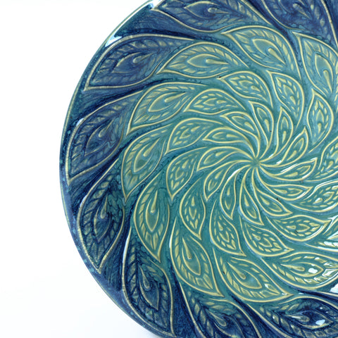 Blue Glazed Spiral Ceramic Birdbath