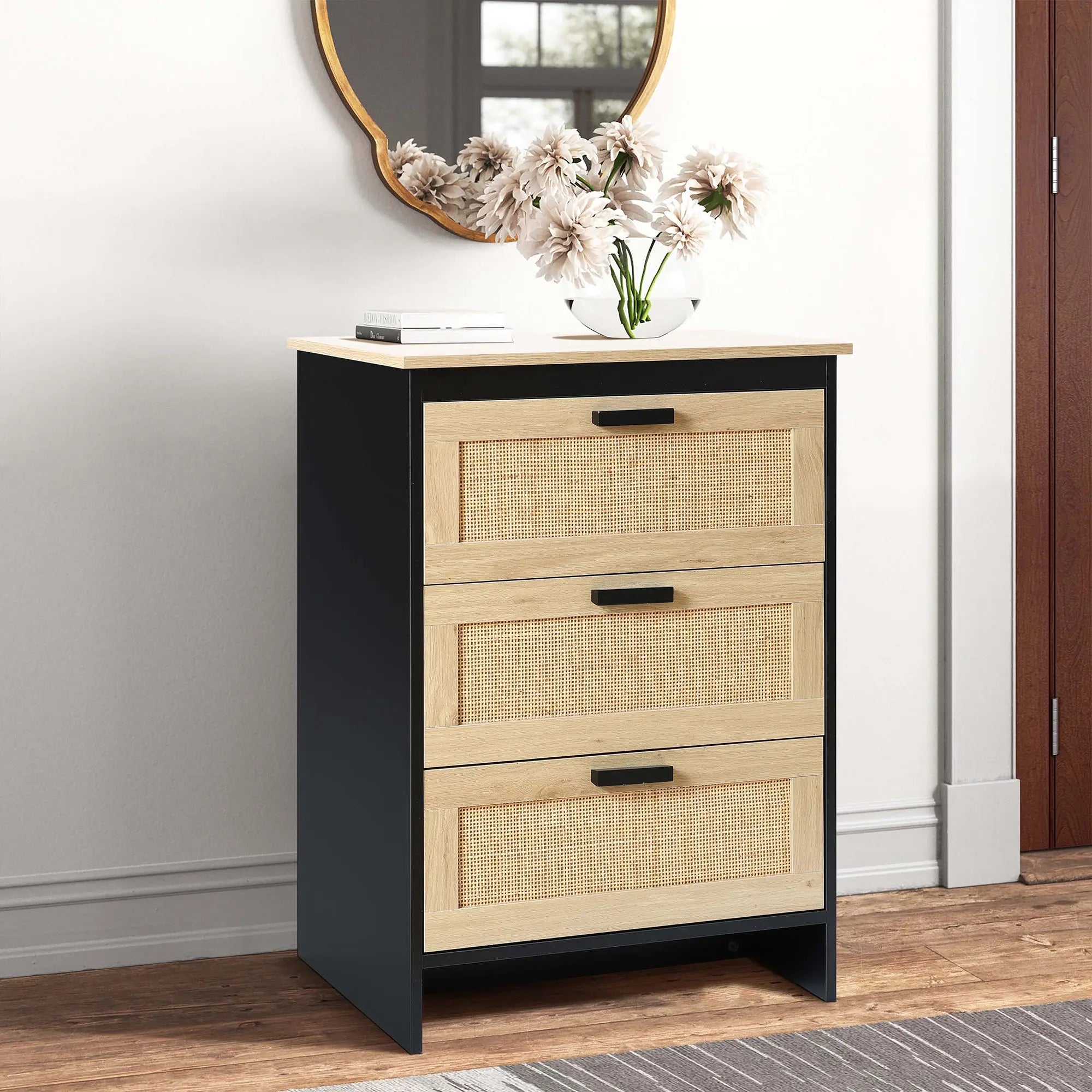 Azhar black 3-drawer rattan accent dresser Azhar black 3-drawer rattan accent dresser