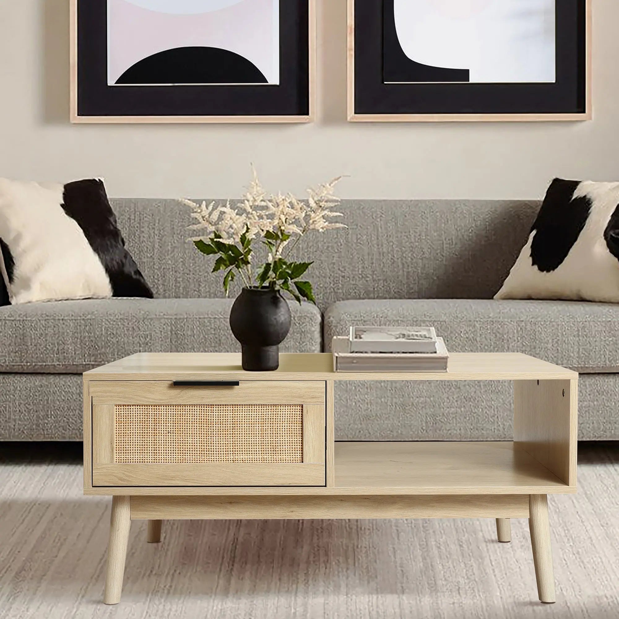 Zahra rattan coffee table with storage - LuxenHome